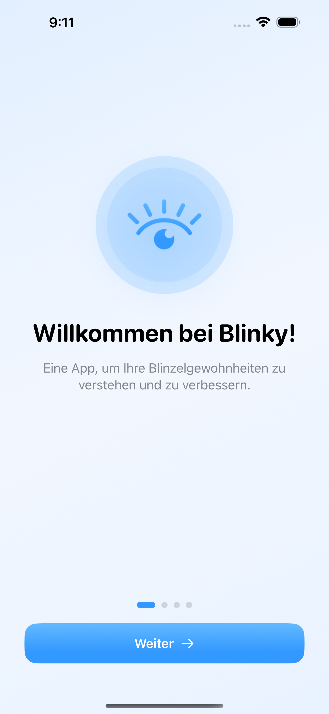 Willkommens-Bildschirm von Blinky
